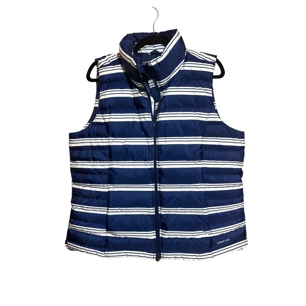 Lands' End NWT down puffer vest women's XL striped zip up 80/20 high neck